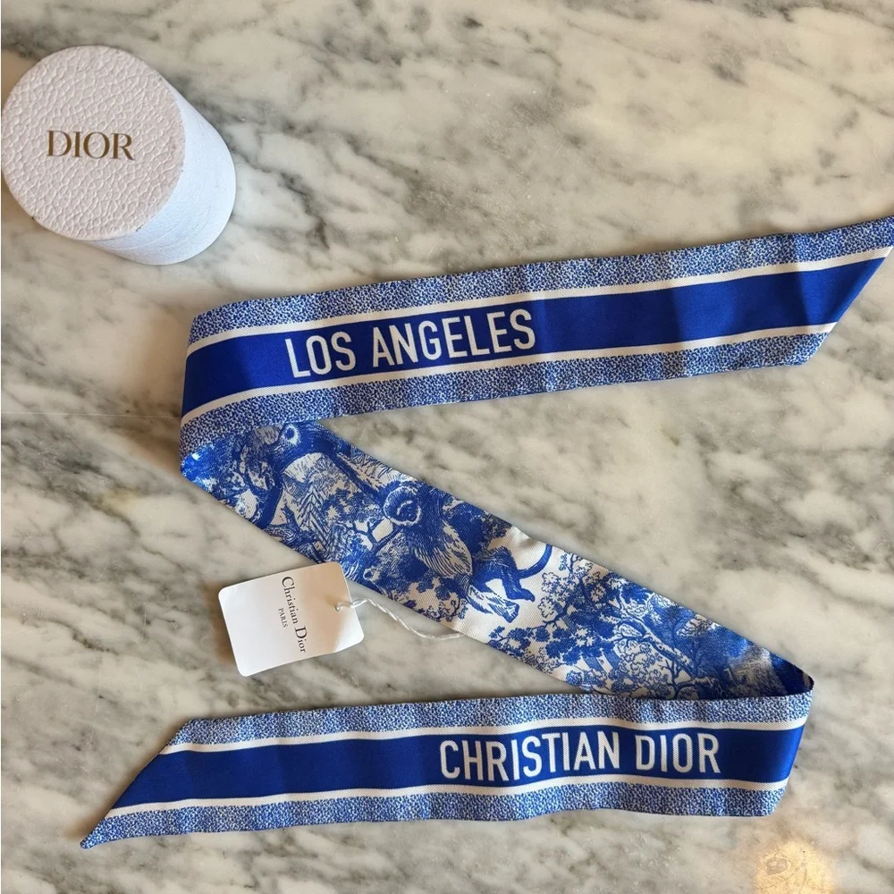 Christian Dior Los Angeles Blue Silk Twilly Scarf